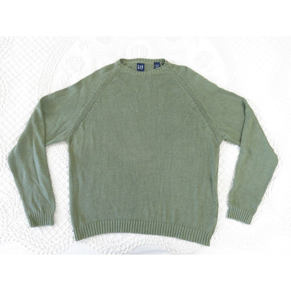 Vintage Gap Crewneck Sweater Mens XL Linen Cotton Olive Green Pullover 90s Y2K